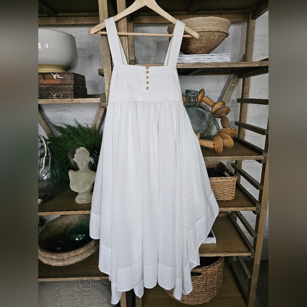 Anthropologie Pilcro Asymmetrical Babydoll Dress Size XS White Cotton/ Denim